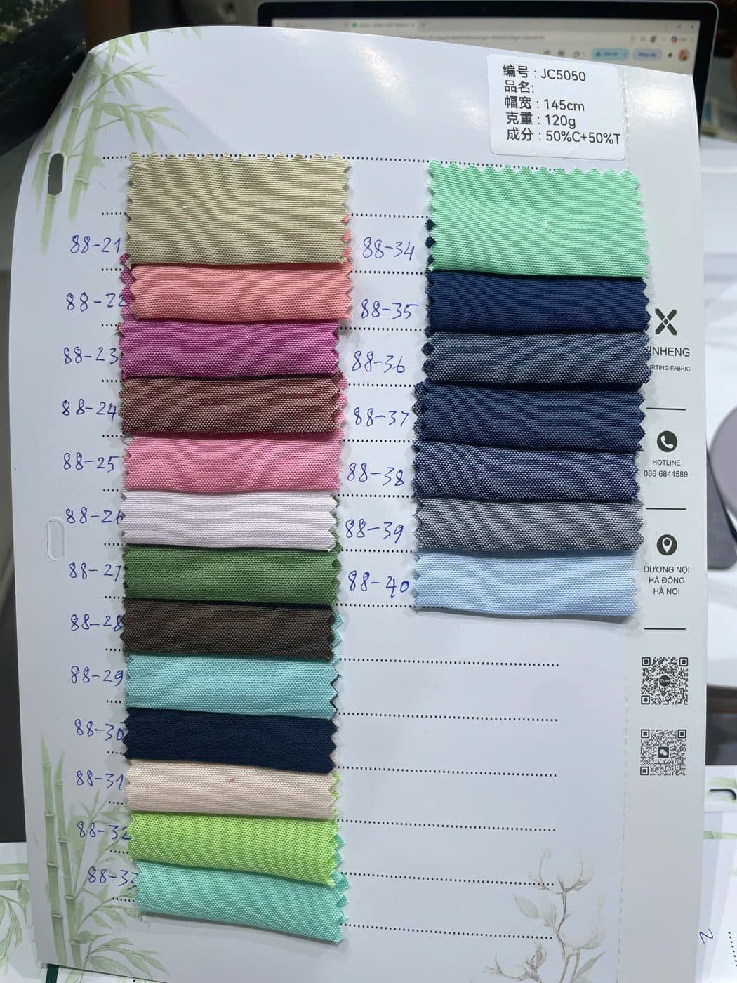 Sổ mẫu Sơ mi Oxford JC5050